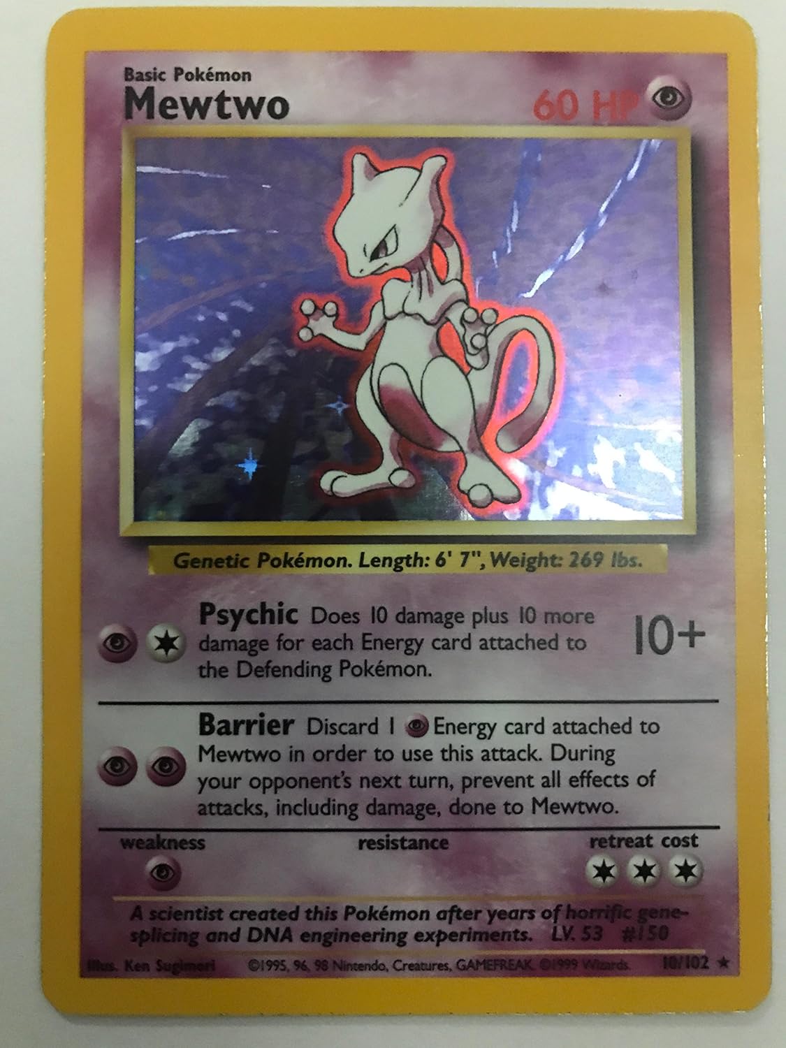 MEWTWO Pokemon Holofoil Base Set Rare Pokemon Card REAL CARD 